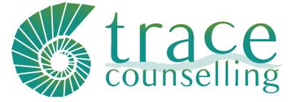 Trace Counselling logo showing the name and ammonite icon